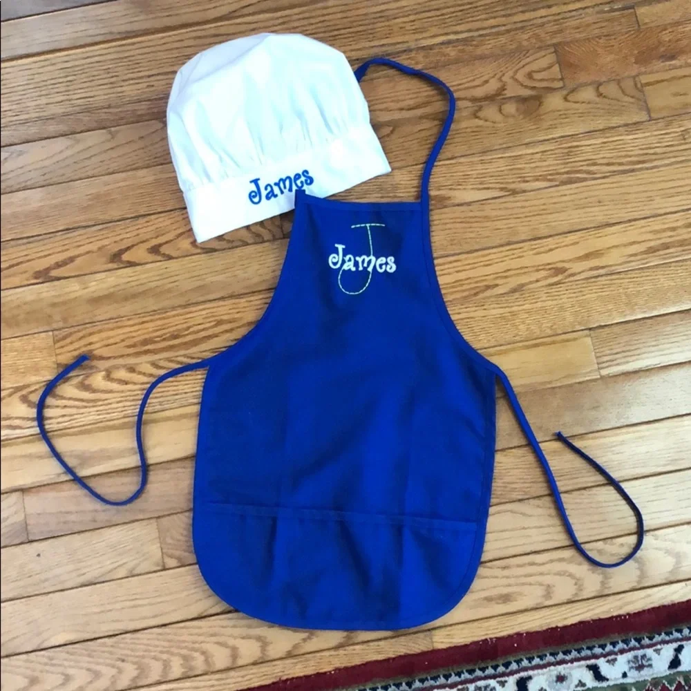 Personalized Kids Royal Blue Chef Apron & White Chef Hat - James
